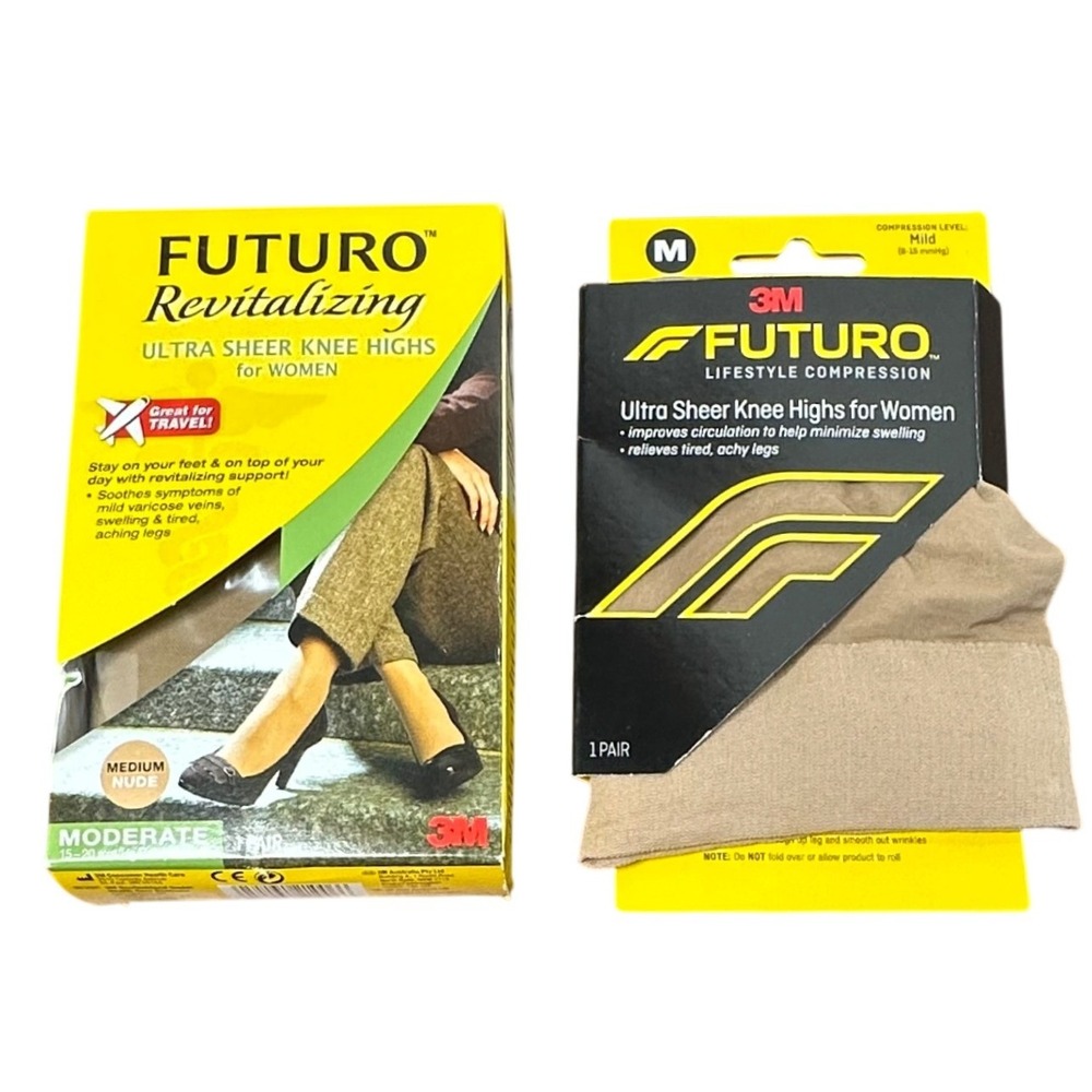 3M Futuro Compression Knee Highs Women Medium Nude‎ New 2pk Sheer Revitalizing